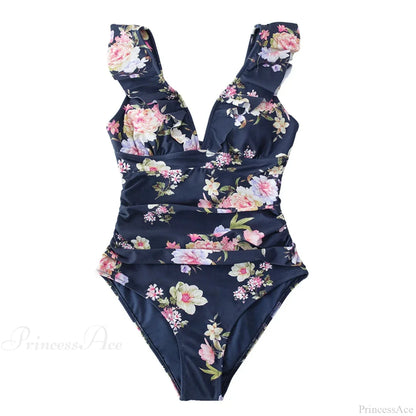 Ruffled V-neck Lace Up Monokini One Piece Set